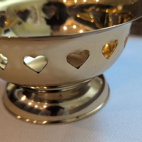 Brass Footed Bowl With Cutout Hearts - Picture 5 of 8